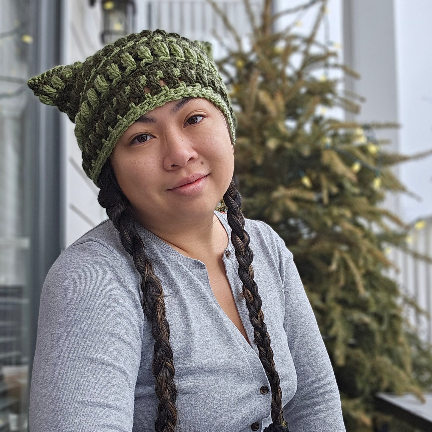 Crocheted Cat Beanie - Puff and Striped