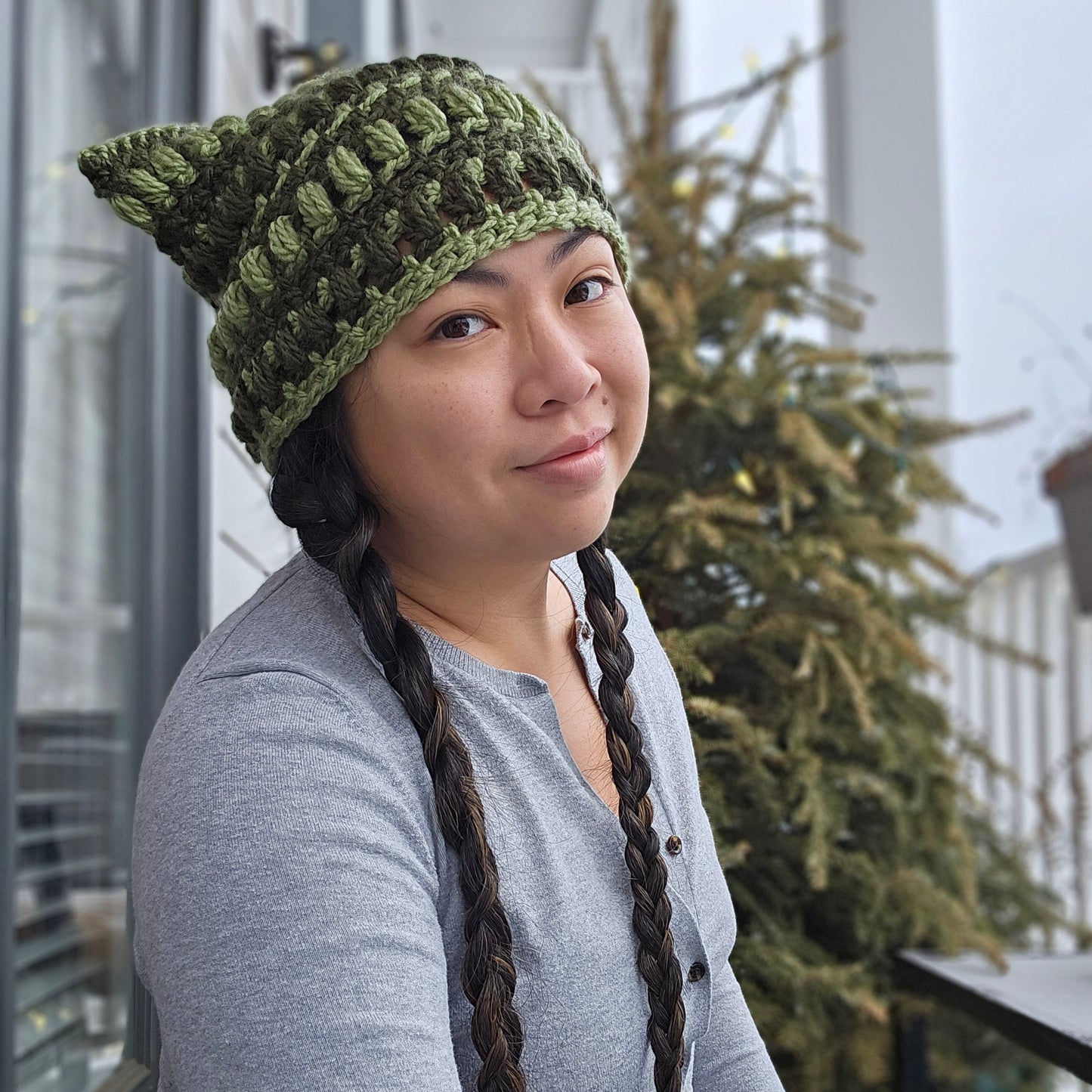 Crocheted Cat Beanie - Puff and Striped